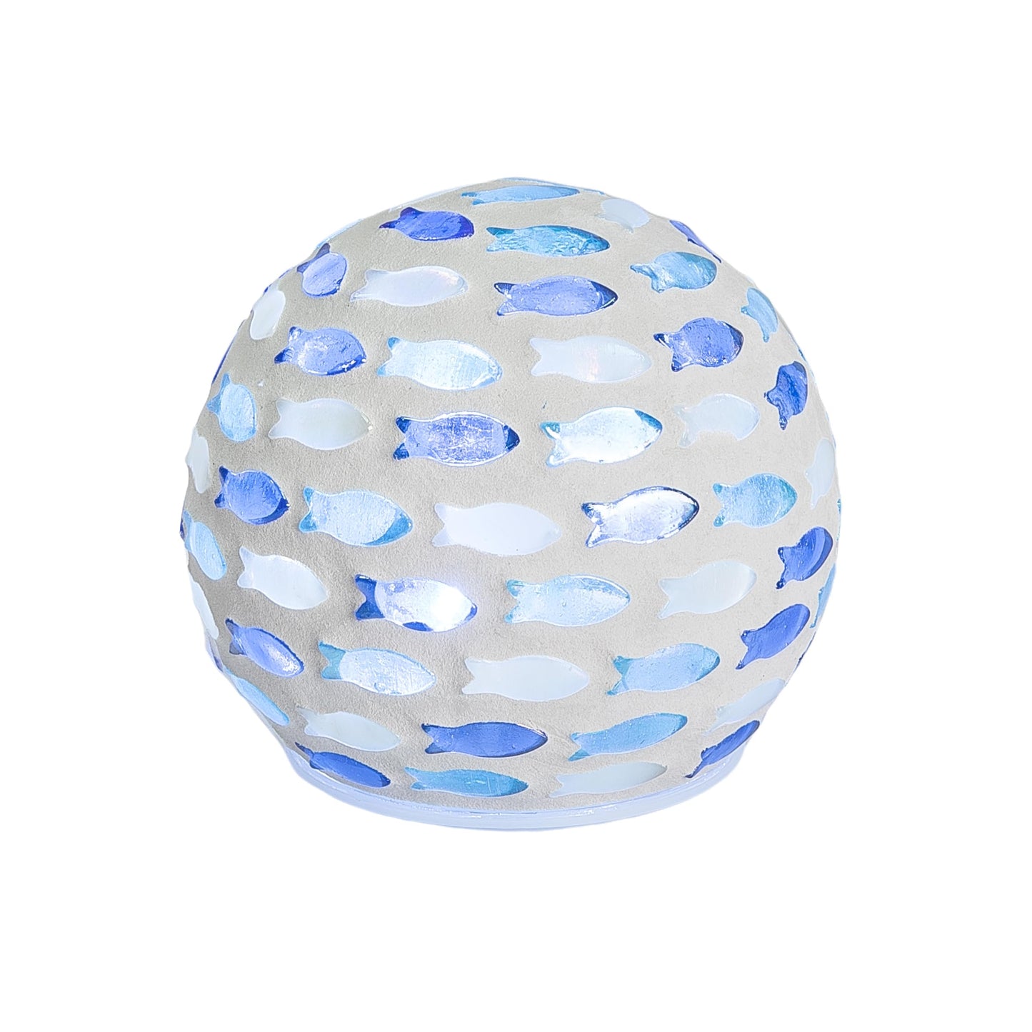 Beachcombers LED Small Mosaic Fish Ball Figurine, 4.1-Inch, Glass, Blue