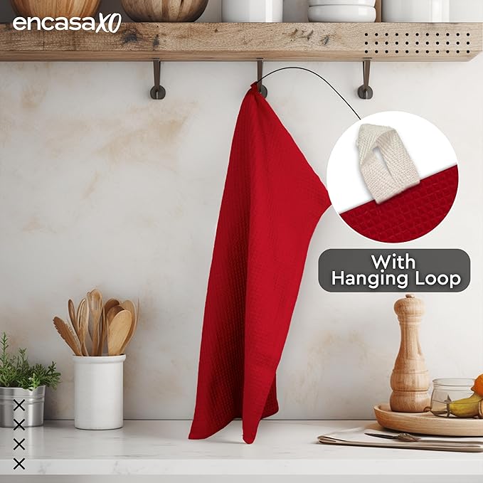 Encasa XO Kitchen Dish Towels Set | Multicolor | Waffle Weave and Flat Hand Tea