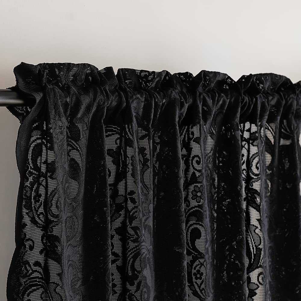 ALIGOGO Black Lace Halloween Curtains for Living Room Luxury Gothic Sheer Curtains 84 inches Long Boho Doorway Curtains Witchy/Goth Room Decor 52 x 84 Inch Black