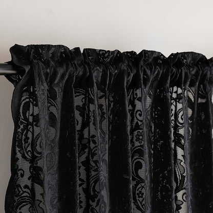 ALIGOGO Black Lace Halloween Curtains for Living Room Luxury Gothic Sheer Curtains 84 inches Long Boho Doorway Curtains Witchy/Goth Room Decor 52 x 84 Inch Black