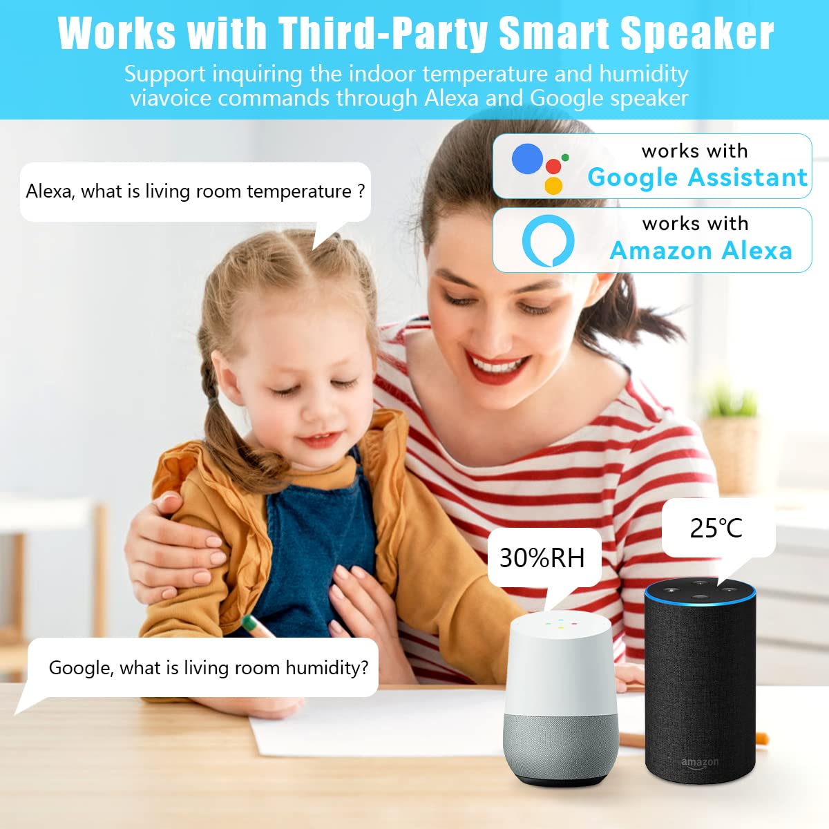 WiFi Humidity Temperature Monitor, Smart Life Thermometer Hygrometer Sensor with Remote Monitor and Notification Alert, High Precision Alexa Room Thermometer Indoor for Baby, Pet, Garden, Office