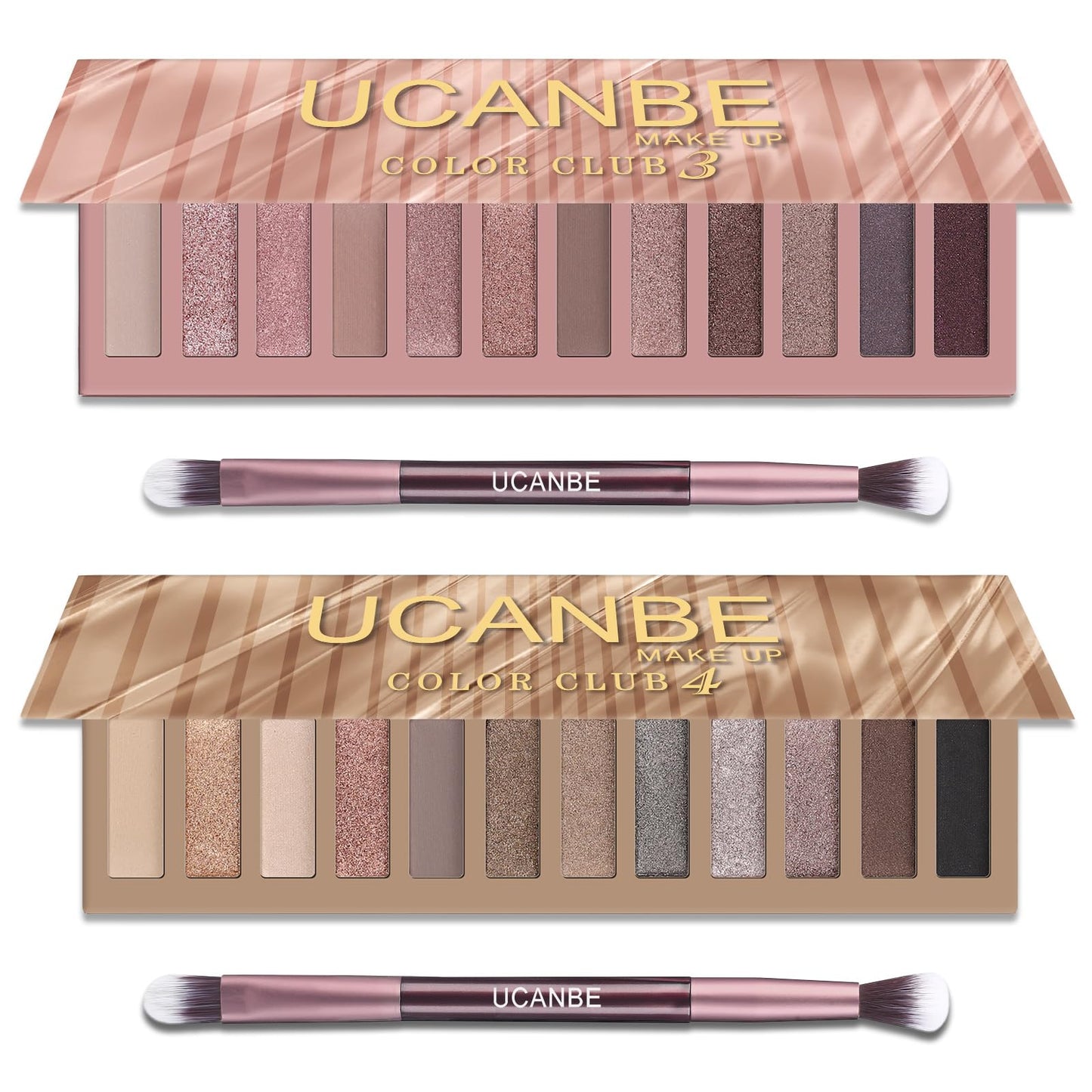 UCANBE 2 PCS Eyeshadow Makeup Palette Kit, 12 Color Nude Eye Shadow Set, Neutral Matte Shimmer Make Up Pallet With Double-Ended Brush, Highly Pigmented Long Lasting Waterproof