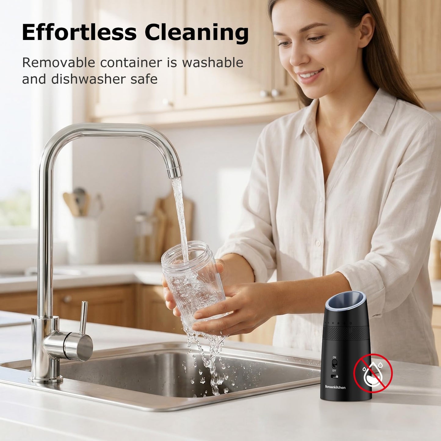 Bonsenkitchen Gravity Electric Salt and Pepper Grinder Set,Type-C Rechargeable Automatic Grinder With 6-Level Coarseness Adjustment, LED Light, 135ML Large Capacity for Kitchen, BBQ & Camping