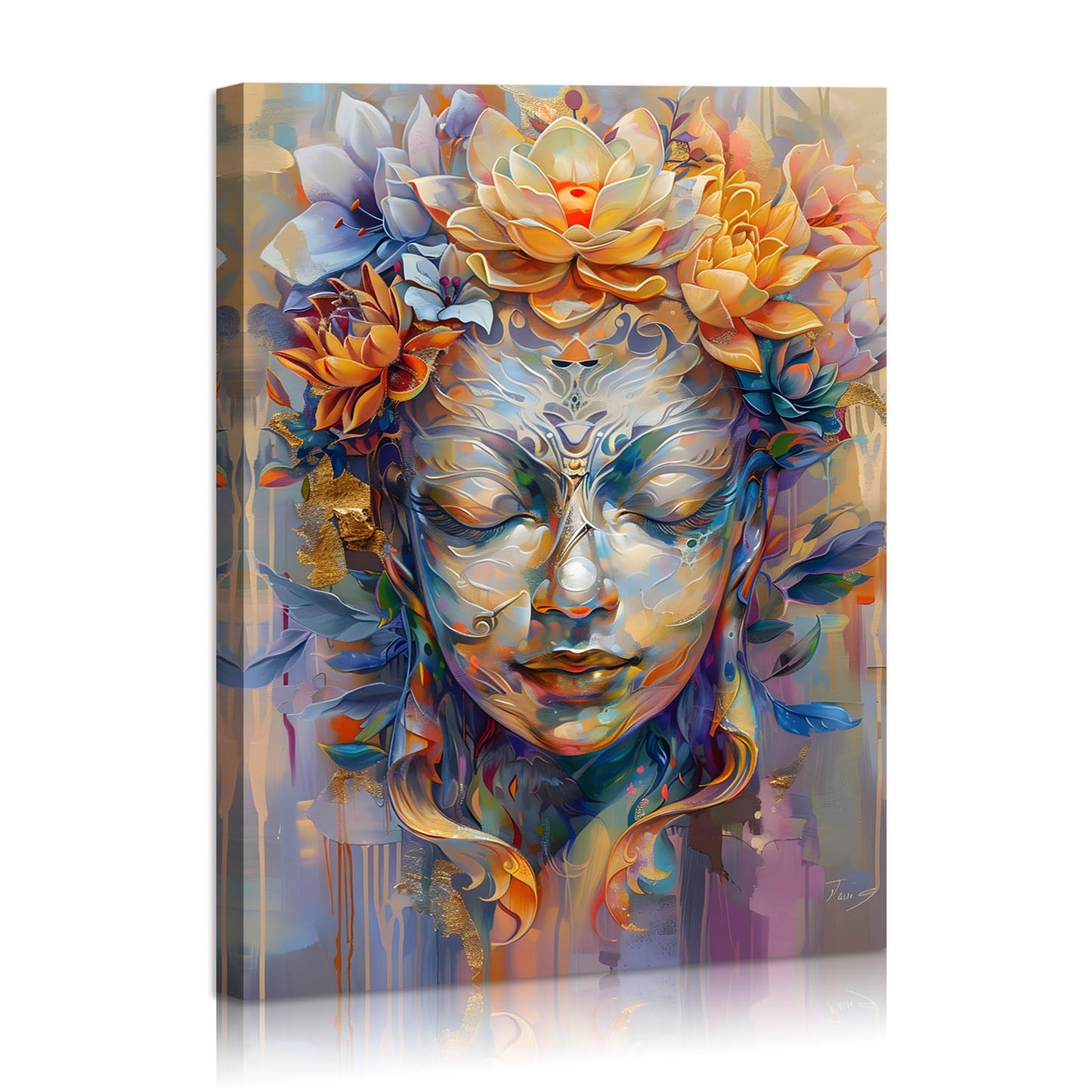 Lotus Flower Wall Art Buddha Canvas Wall Art Flower Blossom Buddha Painting Zen Print Picture on Purple for Yoga Meditation Room Bedroom Framed and Ready to Hang 12"x16"