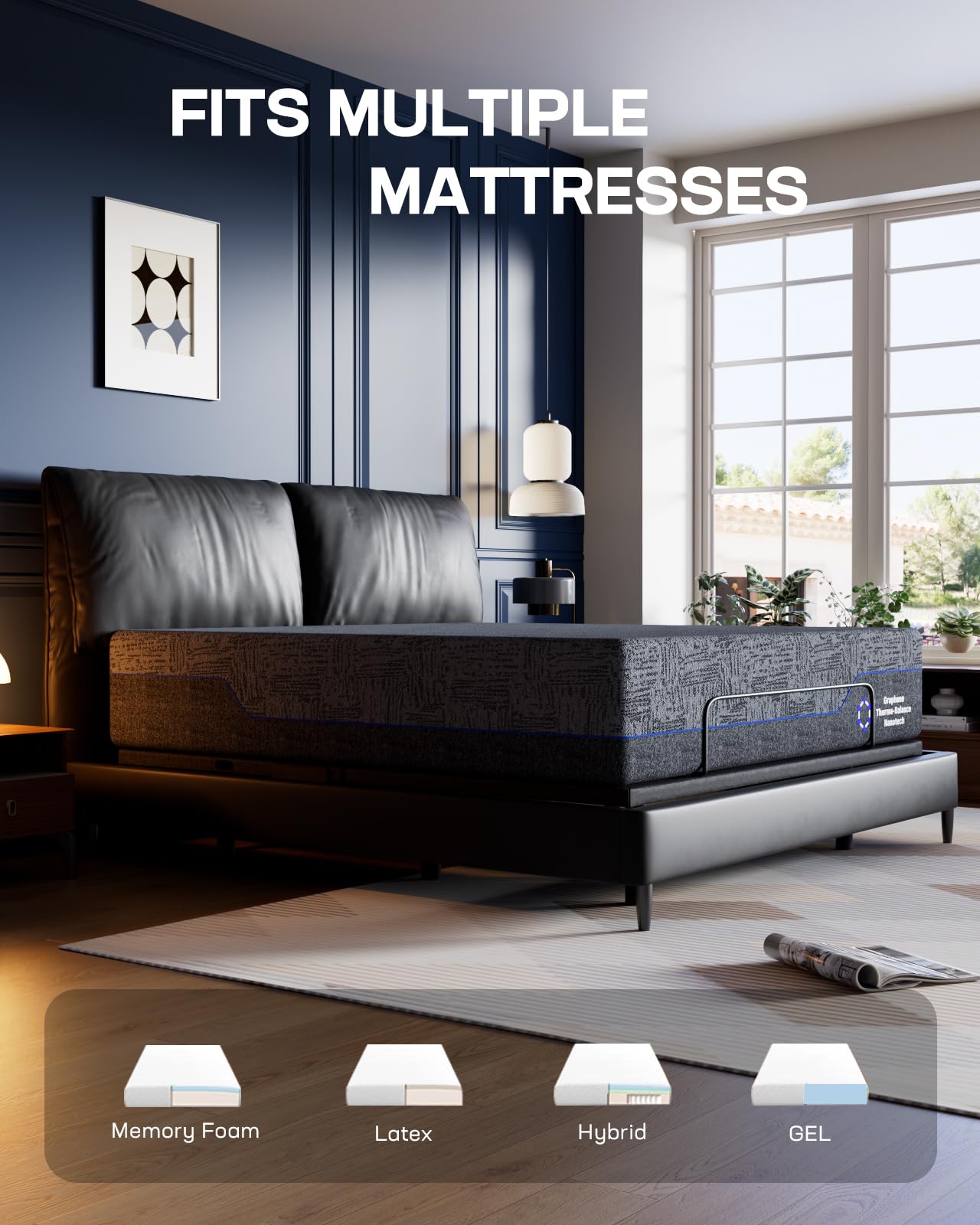 Marsail NS1 Queen Adjustable Bed Base with Massage- Smart Dual Motor Bed Frame with Wireless Remote, 3-Min Assembly, Zero Gravity & Anti-Snore Modes, Under Bed Lighting, 4 USB Ports