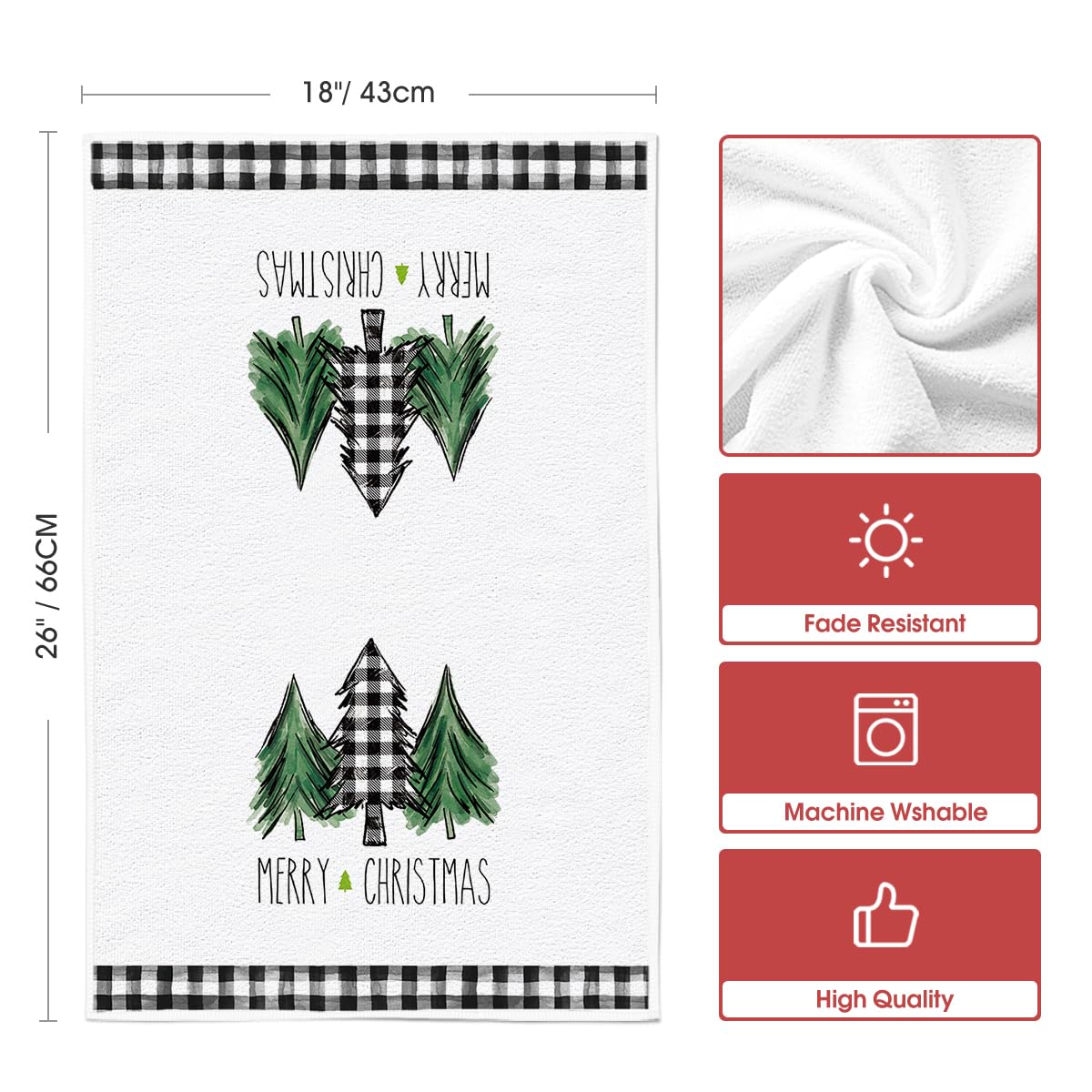 Artoid Mode Buffalo Plaid Truck Trees Kitchen Dish Towels Merry Christmas, 18 x 26 Inch Winter Drying Cloth Tea Towels for Cooking Baking Set of 2