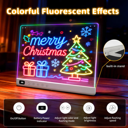 16" Rechargeable Led Drawing Board for Kids with 13 Light Effect, Glow Doodle Acrylic Dry Erase Board-Built-in Stand, Light Up Drawing Tablet Chalkboards for Kids, Gifts for Girls/Teen, 7 Markers