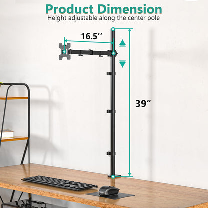 WALI Monitor Arm Mount for Desk, Single Extra Tall Computer Desk Mount, Monitor Bracket Mount Stand Single, up to 32 inch, 22 lbs (M001XL), Black