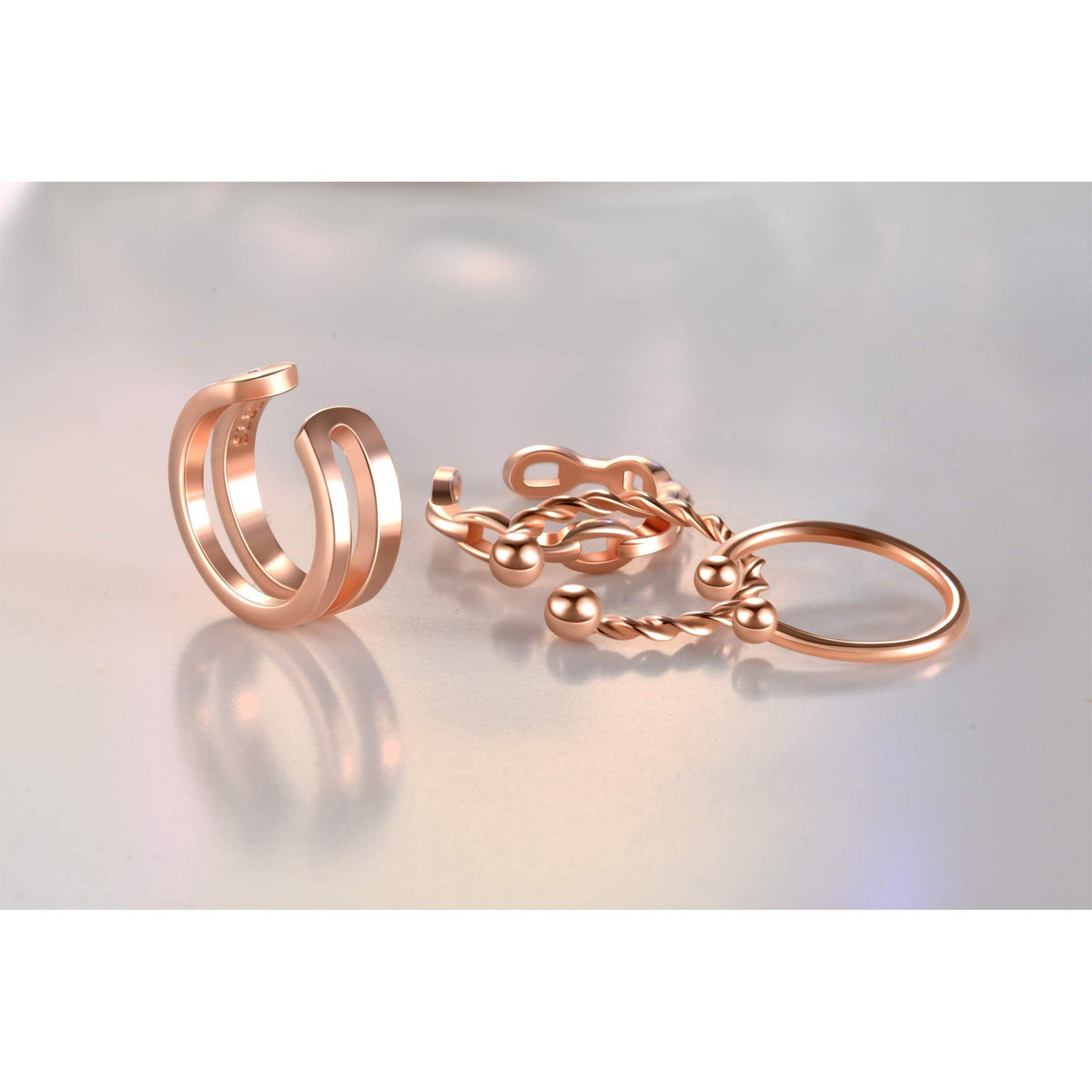 Ear Cuffs 18K Rose Gold Plated 925 Sterling Silver Cuff Earrings for Women Non-Piercing Cartilage Earrings