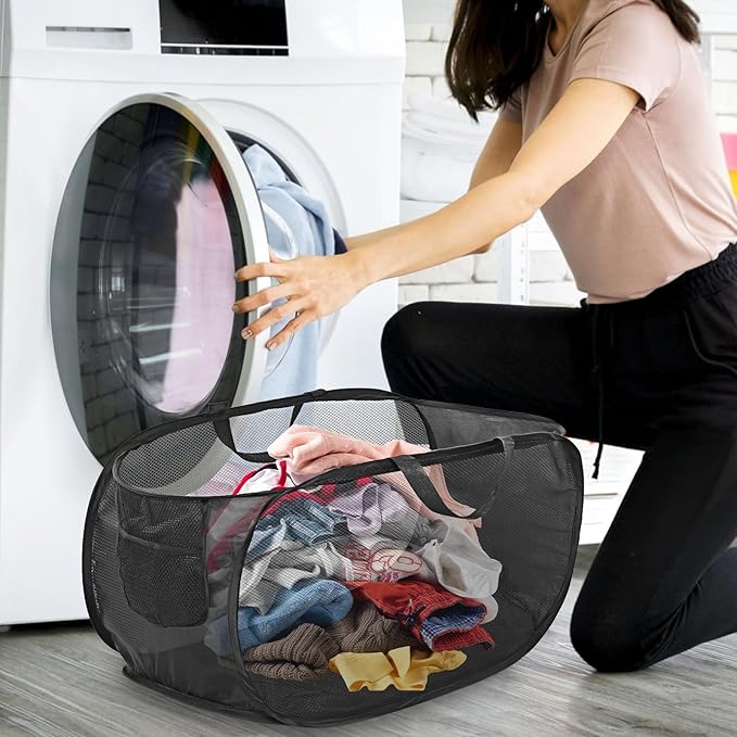 4 Pack Pop-Up Mesh Laundry Basket, Open Collapsible Laundry Baskets