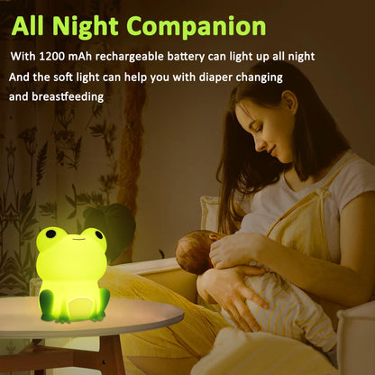 OkiyiD Frog Night Light for Nursery, Rechargeable Dimmable Bedside Lamp with Touch Control(ABS+SIL), Portable Kids Gift for Girls, Boys, Babies