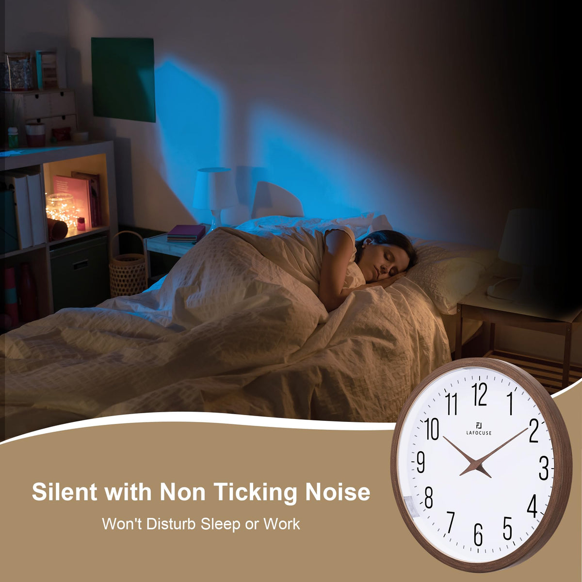 Lafocuse 12 Inch Brown Night Light Wall Clock Battery Operated, Silent Light up Wall Clocks Glow in the Dark for Bedroom Living Room Office