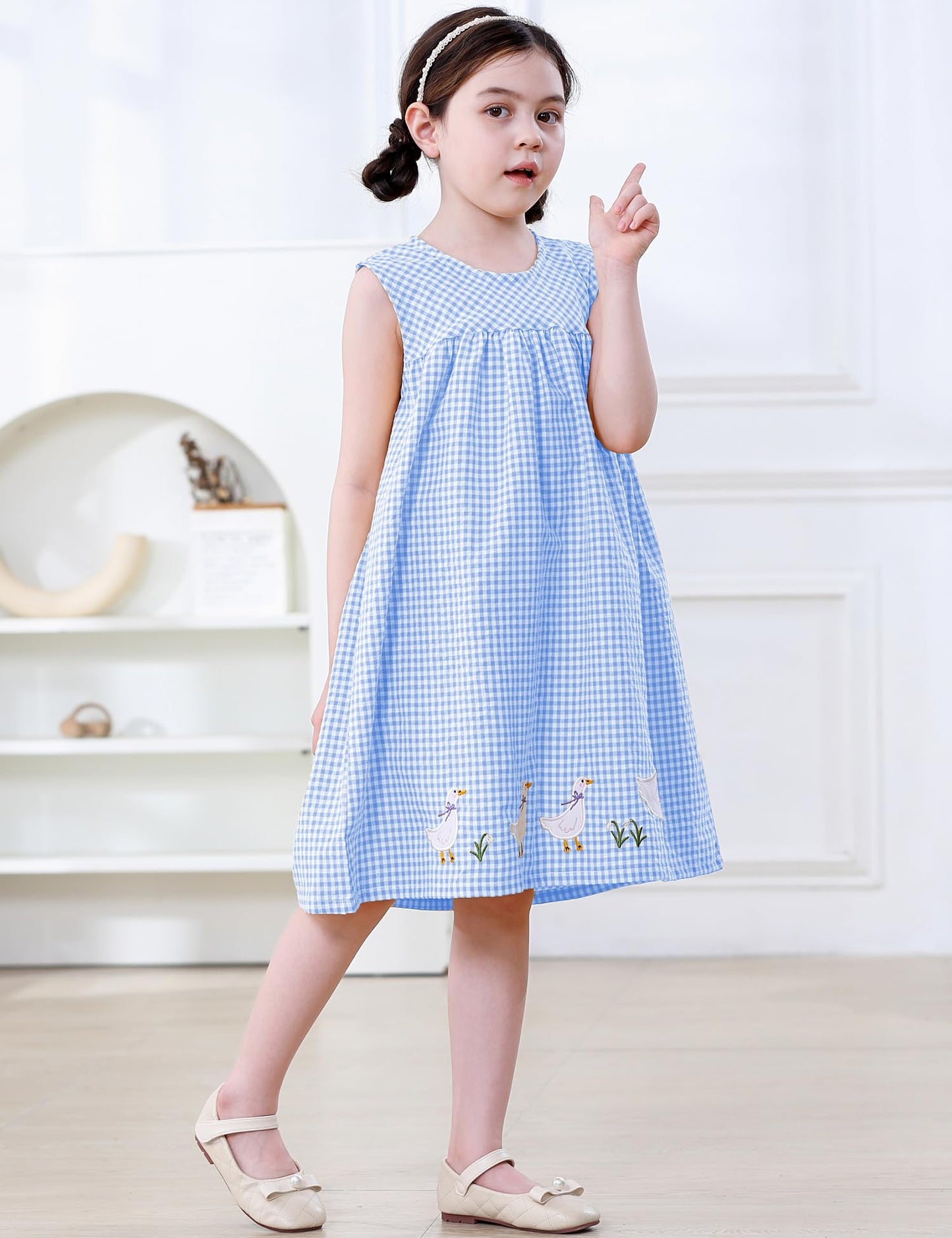FreeLu Toddler Girls Cotton Summer Short Sleeve Dress Cartoon Print Casual Jersey Dresses(3T,Blue Ducks)