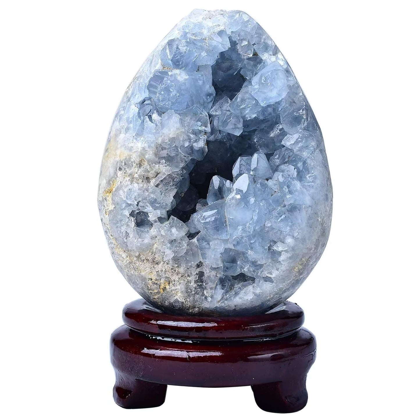 FZBHRO Natural Blue Celestite Geode Egg Healing Crystal Stone Collection Mineral Specimen with Stand Home Office Decor 1.7-2.2 Pound