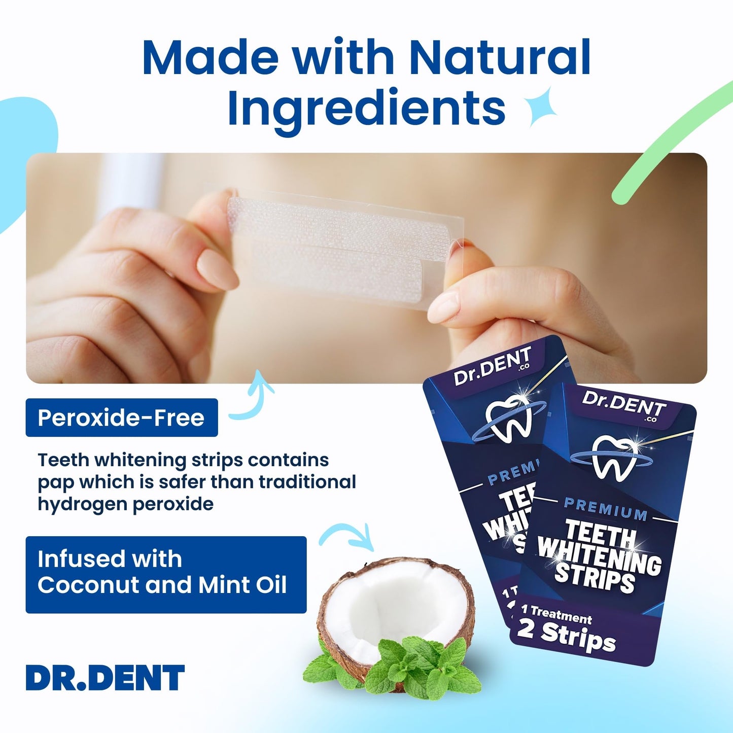 DRDENT Professional Teeth Whitening Strips 21 Treatments - Safe for Enamel - Non Sensitive Teeth Whitening - Whitening Without Any Harm - Pack of 42 Strips + Mouth Opener Included