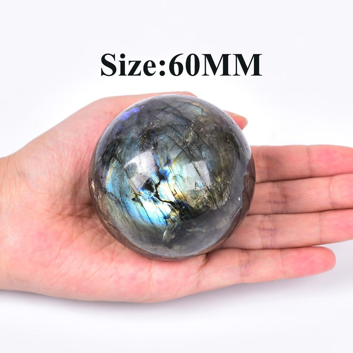 VIZYTOU Natural Blue Labradorite Stone Sphere Polished Rock Ball Healing Crystal Sphere with Stand for Reiki Meditation Home Decor Chakra Balancing Witchcraft 60-70MM/2.3-2.7"