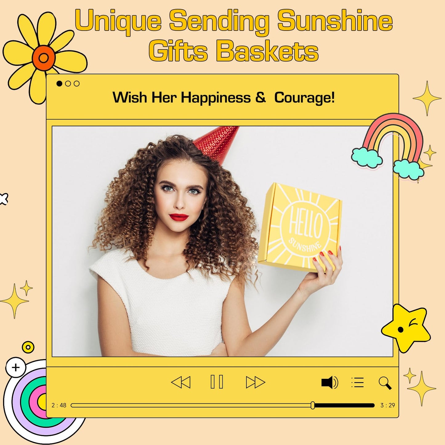 Gift Baskets for Women, 10pcs Unique Birthday Gifts for Women, Best Friend Birthday Christmas Gift, Get Well Soon Gift Basket Sending Sunshine Cheer Up Box for Sister Friendship - BRIGHTEN UP HER DAY!