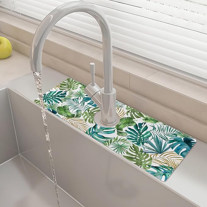 15" X 5.5" Kitchen Sink Splash Guard Faucet Mat Leaf Super Absorbent Fast
