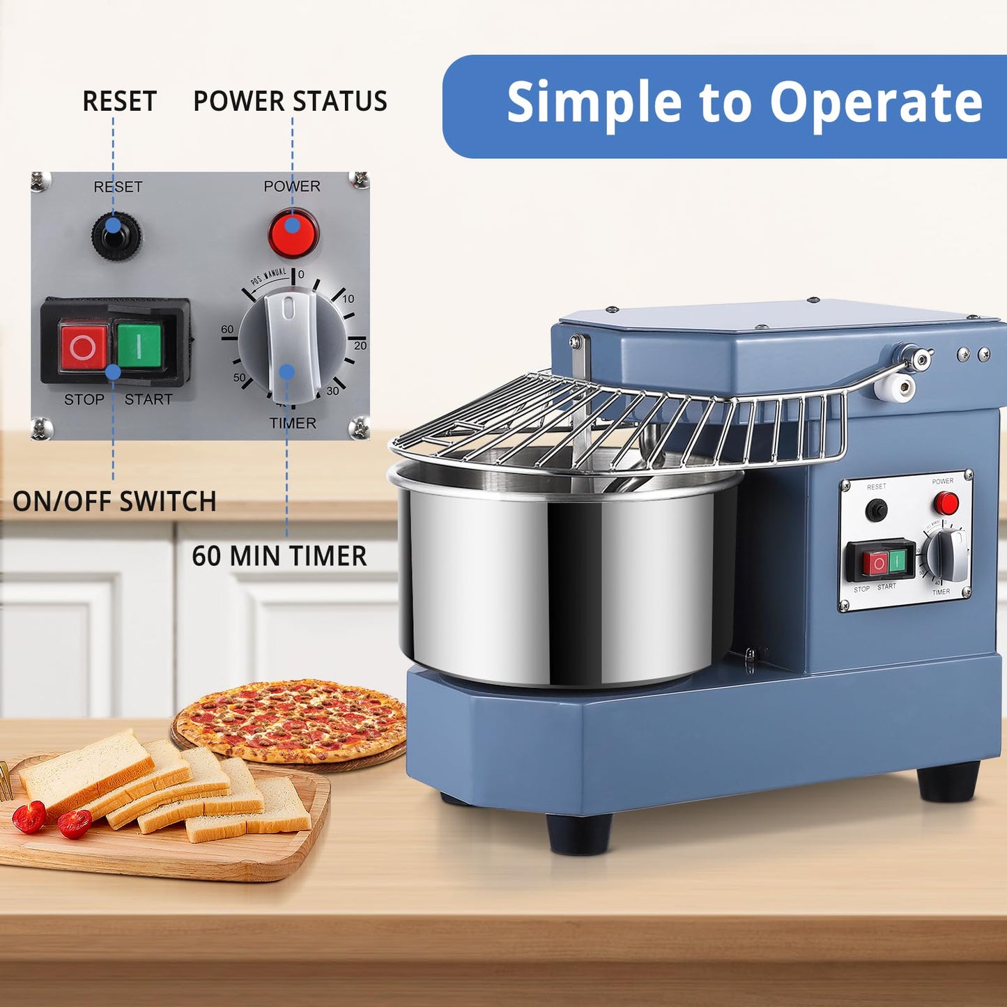 Commercial Dough Mixer, 8Qt Capacity Stainless Steel Bowl, 450W Dual Rotating Dough Kneading Machine with Security Shield & Timer Included, Baking Equipment for Restaurant Pizzeria