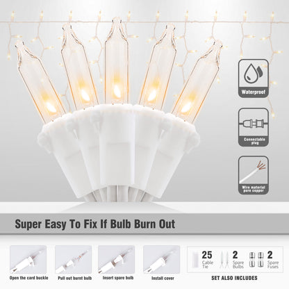 Icicle Lights Outdoor,Oopswow 23FT 200 Connectable Icicle Christmas Lights,Warm White Plug in Curtain String Lights for Indoor Wedding Party Holiday Xmas Yard Patio Window Decorations1
