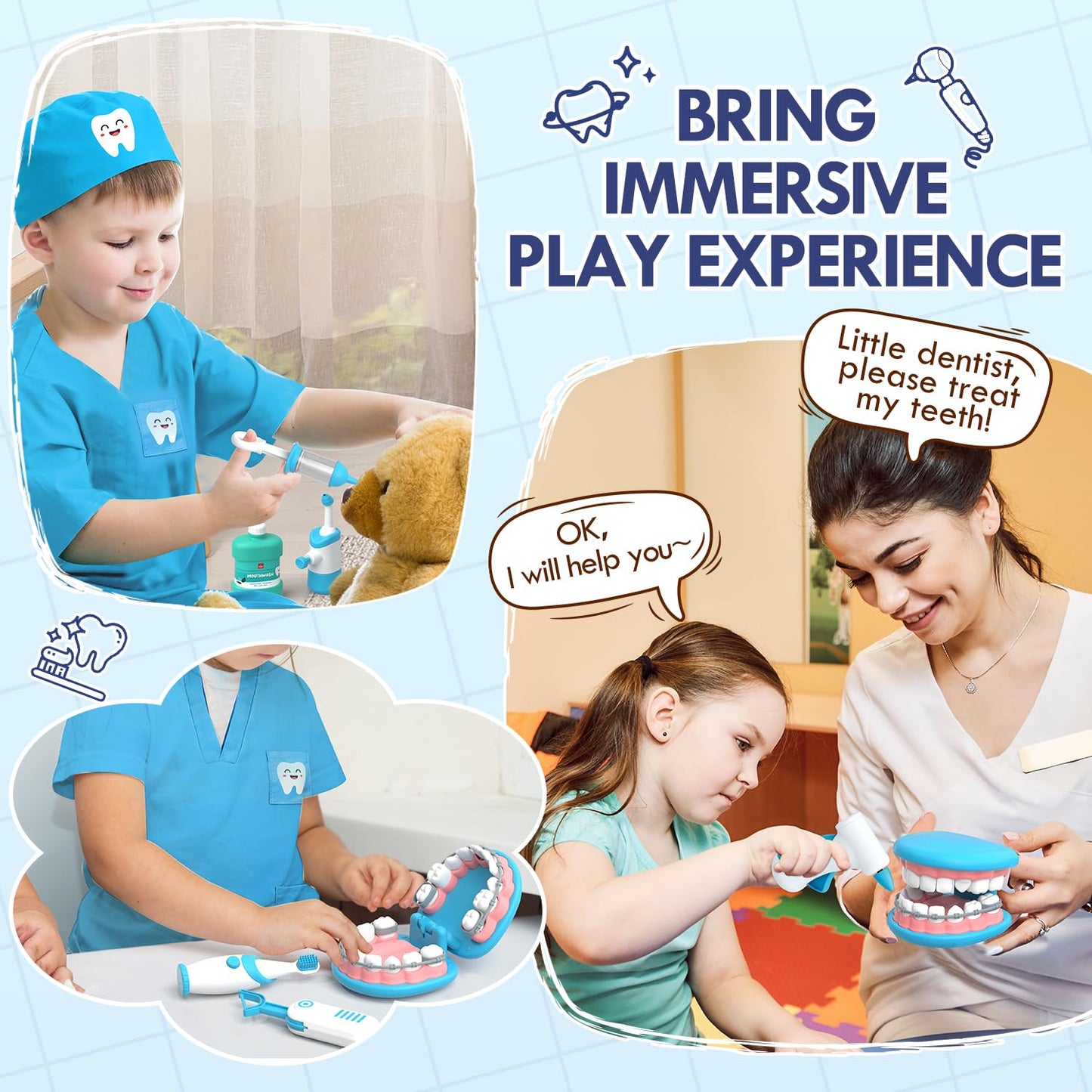 Lehoo Castle Doctors Set for Kids, Dentist Toys for Kids, Role Play Toys for 3+ Year Old Girls, Doctors Kit Gifts for 3-8 Year Old Toddlers(Blue)