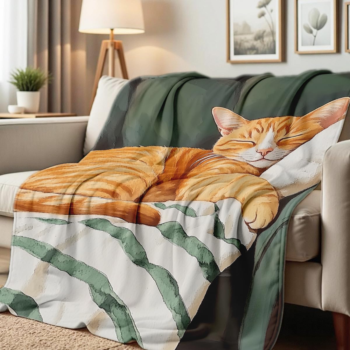 HUNXIAOJ Cat Print Throw Blanket Soft Bed Couch Throw Kitten Flannel Blanket Cozy Bedding Gifts for Cat Lovers (49"x59")