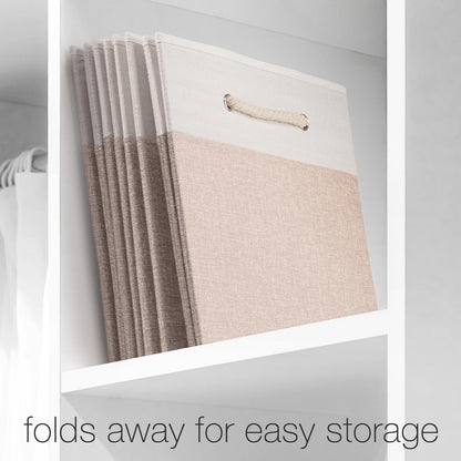 Woodluv Storage Cube Boxes Large, Set of 4 Foldable Storage Basket for Cupboards, Shelves, Closet, Set of 4, Beige, 25 x 25 x 25 cm