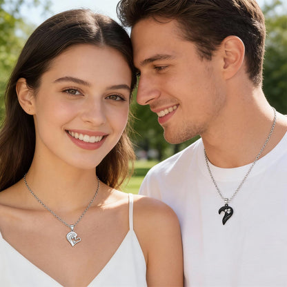 HUASAI 4Pcs Heart Necklaces Women Couples Necklace Bracelets Matching Set for Couples Jewelry Gifts Pendant Matching Necklace Valentines Day Gifts for Her Girlfriend Valentines Accessories