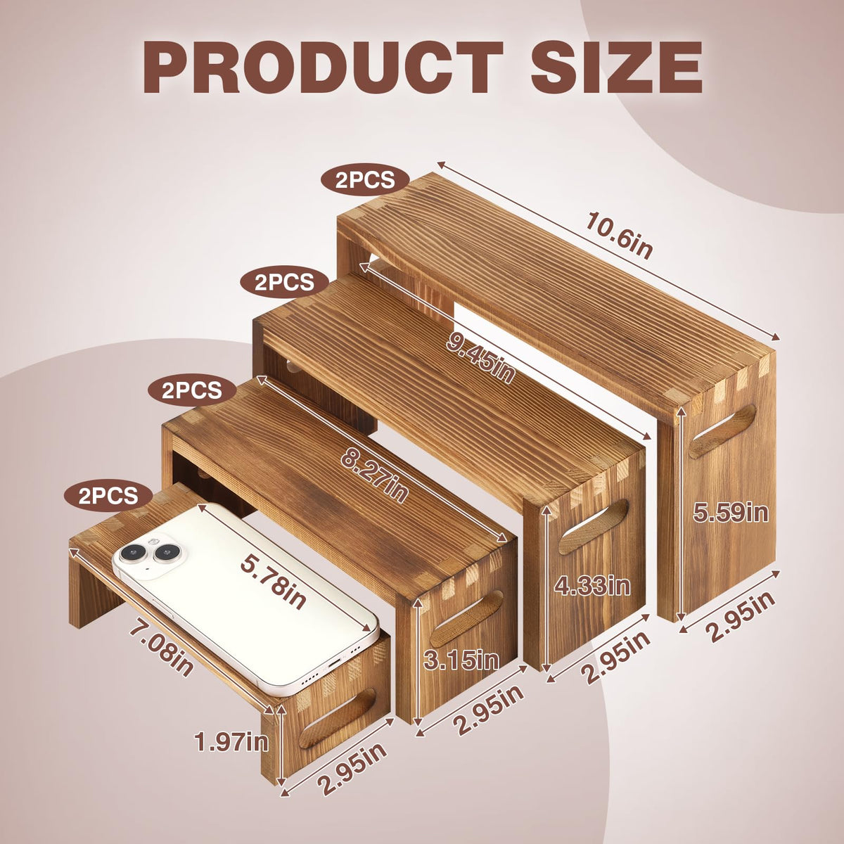 Luqvzxv 8 Pcs Wood Risers Display Stands, 2 Set Wooden Risers for Table Display, 4 Tier Rectangular Riser Display Stand Wooden for Cupcake, Desserts, Perfume, Collections, Jewelry Showcase