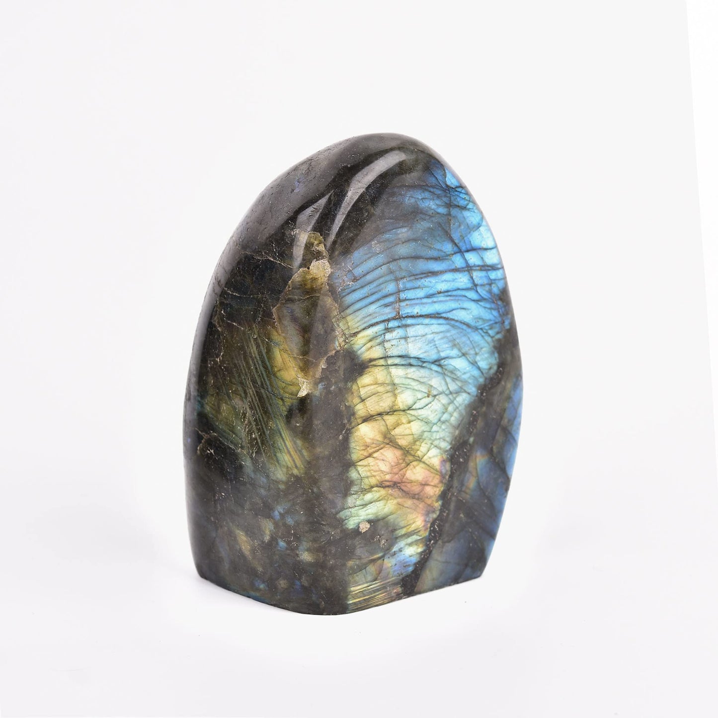 AMOYSTONE Decorative Stone Natural Labradorite Polished Rock Slab Crystal Aura Healing Reiki Home Decor Large 1.3-1.7 LBS