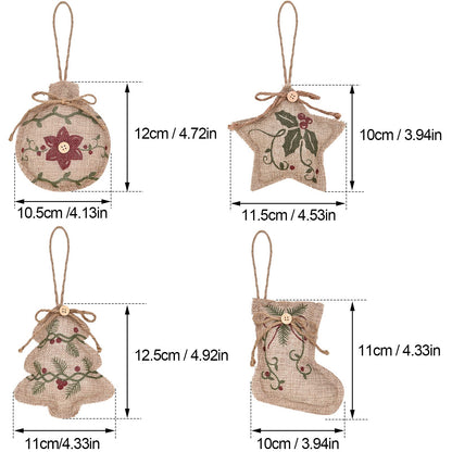 Jetec 12 Pieces Rustic Christmas Burlap Tree Ornaments Farmhouse Hanging Decorations Christmas Stocking Tree Ball Shaped Decor for Party