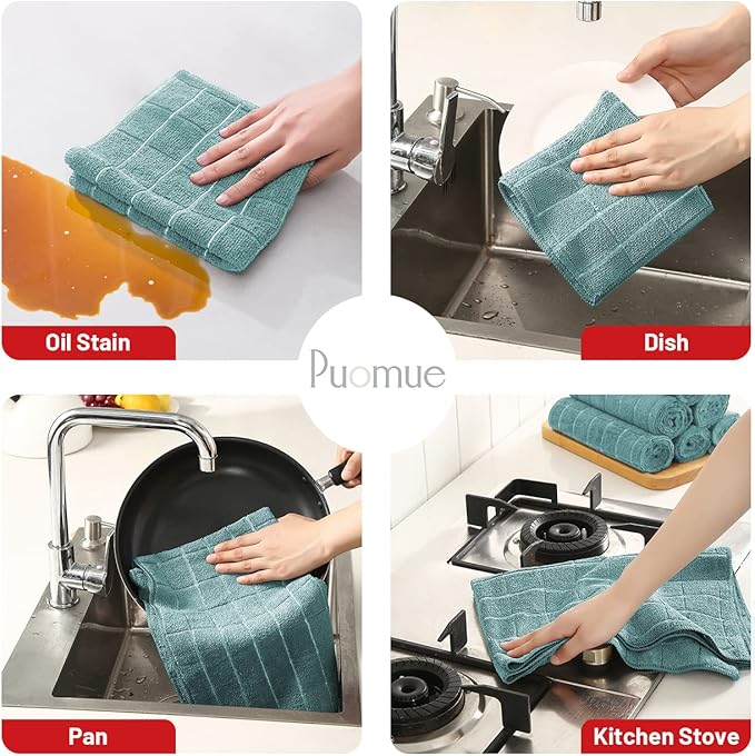 Microfiber Kitchen Towels and Dishcloths Set, 26 X 18 Inch and 12 X 12 Inch