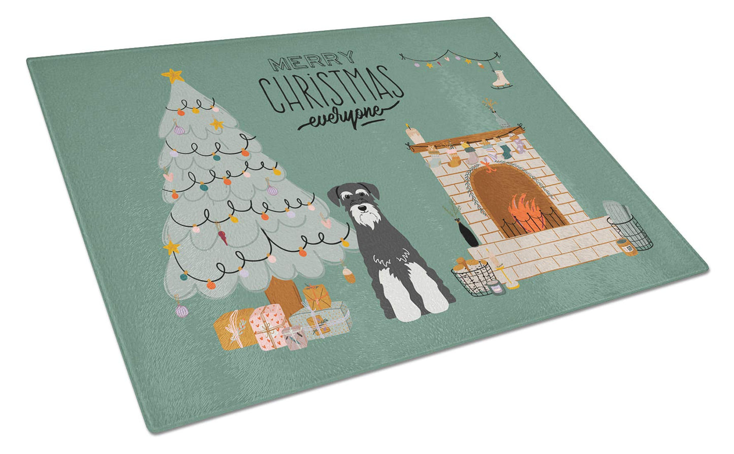 Caroline's Treasures CK7596LCB Salt and Pepper Standard Schnauzer Christmas Everyone Glass Cutting Board Large Decorative Tempered Glass Kitchen Cutting and Serving Board Large Size Chopping Board