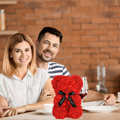 Lgv Flower Rose Bear,Romantic Gift for Valentine's Mother's Day, Christmas, Birthday,Girl Friend Her Mom Female Wife with Artificial Heart-Shaped Diamonds Red