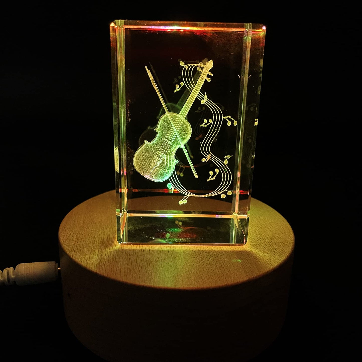 XINDAM 3D Violin Paperweight Laser Etched in Crystal Glass Cube Music Graduation Christmas Birthday Valentine's Day