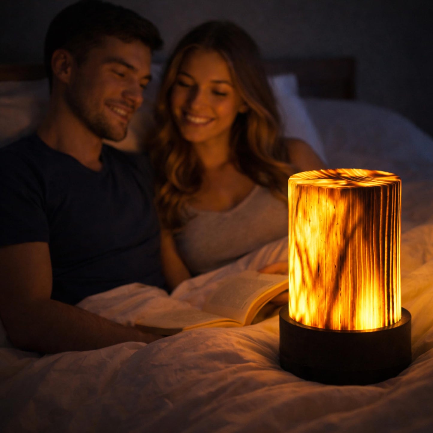 mofilaya LED Night Light Wood -100% Handmade Cordless Lamp Rechargeable USB Battery Operated,Warm Mood Light,Small Touch Night Light for Bedroom,Travel,Living Room,Dormitory