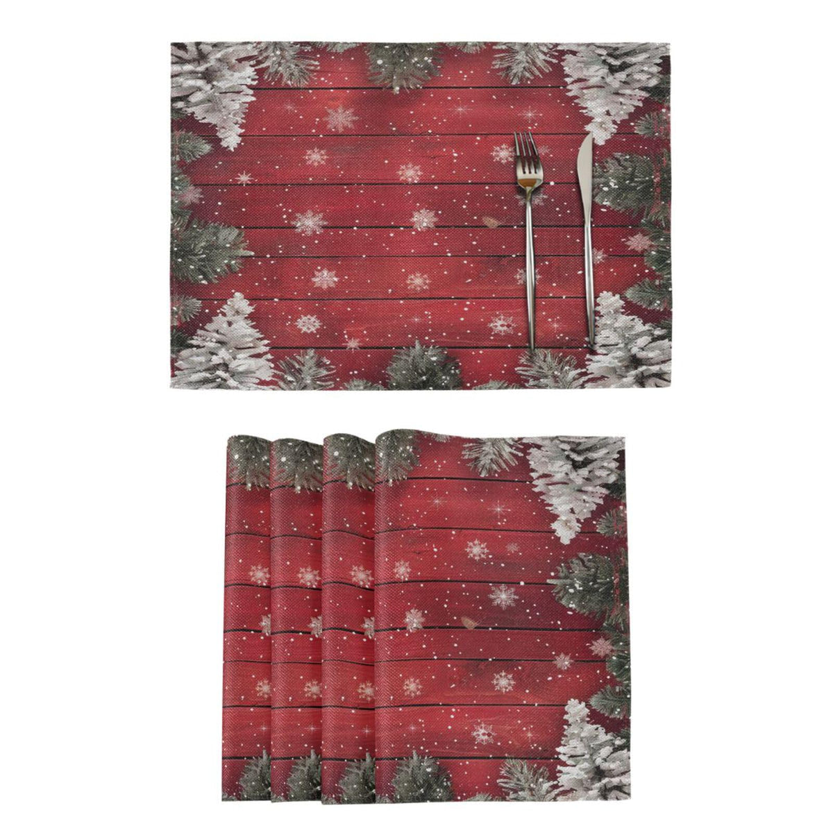Christmas Placemats Set of 6 Happy Red Wooden Christmas Trees Placemat Table Place Mats for Dining Kitchen Table Easy to Clean Washable