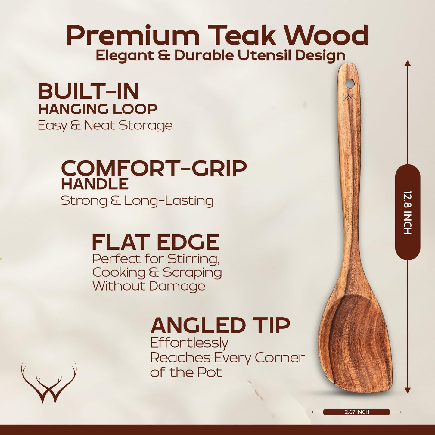 CORNER Teak Wooden Spoon for Cooking With Teak Spoon Rest - Made of Premium Natural Teak Wood