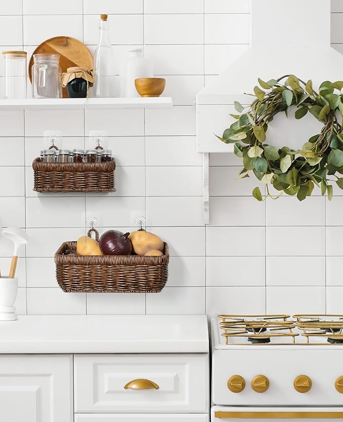 AceList Wall Hanging Basket, Boho Style Hand-Woven Hanging Storage Baskets
