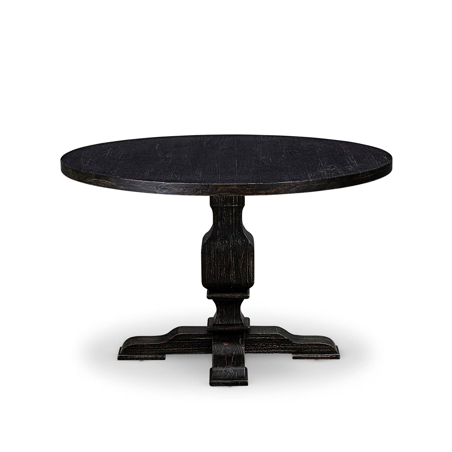 Luxe by East West Furniture - I3AM7-411-28 7-Piece Dinner Table Set Contains a Round Wood Dining Table and 6 Beige Polyester Chairs with High Back, Sand Blasting Black Finish.