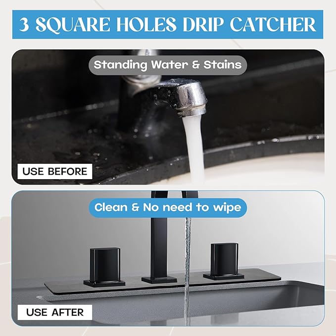 Tioncy 2 Pcs 3 Hole Faucet Mat for Kitchen Sink Kitchen Faucet Absorbent Mat