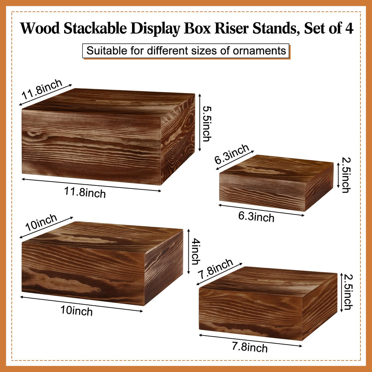 Roowest Set of 4 Large Wood Display Risers Size 11.8",10",7.8",6.3",Rustic Cupcake Stand Wood Cake Stands Wooden Display Risers for Table Dessert Wedding(Black Brown)