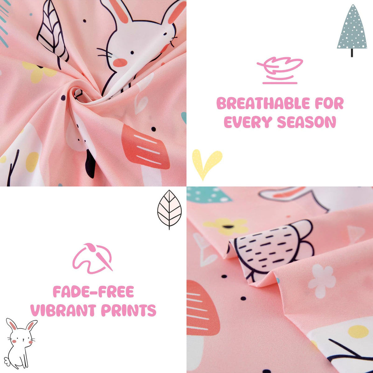 MICORAL Kids Twin Sheet Set Bunny, 3 Pieces Sheets for Boys & Girls, Soft Printed Microfiber Bed Sheets, Deep Pocket Cozy Toddler Bedding Set
