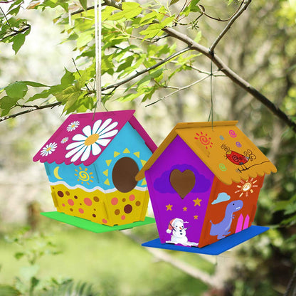 hapray 4 Pack DIY Bird House Kit, Crafts for Children to Build and Paint Birdhouse (Includes Paints & Brushes) Wooden Arts for Kids Girls Boys Toddlers Gifts Halloween Christmas