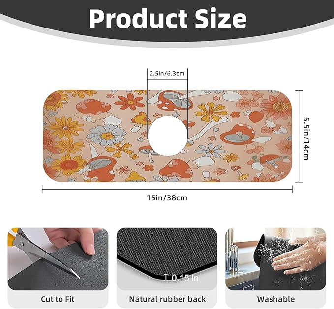 Mushroom Magic Retro Floral Bold Kitchen sink faucet pad, strong water