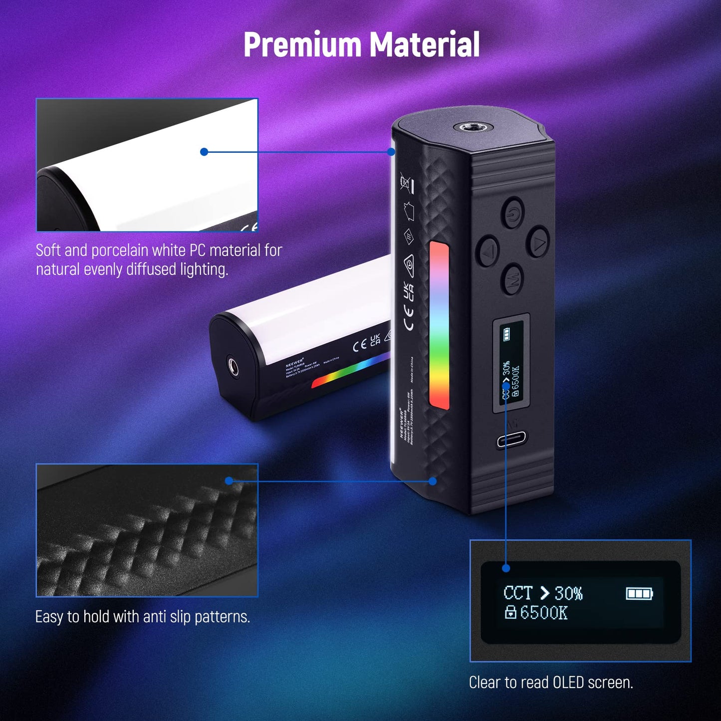 NEEWER Basic Magnetic Handheld Light Wand, 360° Full RGB Mini LED Video Light Stick, 2500mAh Battery, 2500-8500K Dimmable Camera Tube Light for Studio Photography TikTok YouTube Vlog, TL96RGB