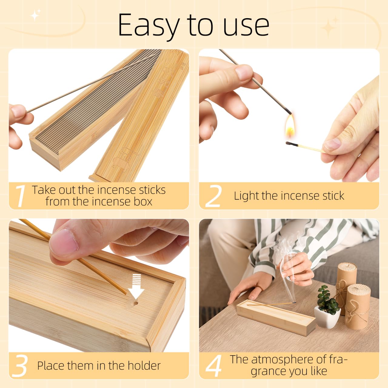 COHEALI Natural Bamboo Incense Holder and Storage Box, Incense Stick Burner with Ash Catcher, 8.85" Portable Case for Meditation, Yoga, Aromatherapy & Zen Home Decor