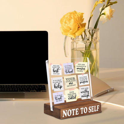 Inspirational Desk Decor with Positive Self Reminder, Acrylic Note Style Sign with Rustic Wood Base, Encouragement Gift for Home Office Coworker Friend SNOTE10