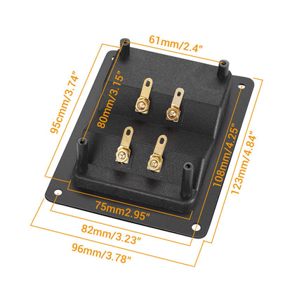 Facmogu 2PCS Rectangle 4-Way Speaker Terminal Box, Gold-Plated Binding Post Terminal Cable Connector for DIY Applications, Terminal Cups with 2 Pairs Banana Plug Socket Connector & 4PCS Screws