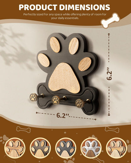 MTERSN Pine Wood Key Holder Wall Mount – Cute Dog Paw Key Hooks for Dog Leash Holder & Coat Rack for Entryway, Bedroom, or Living Room – Rustic Farmhouse Wall Decor for Home Organization (Black)